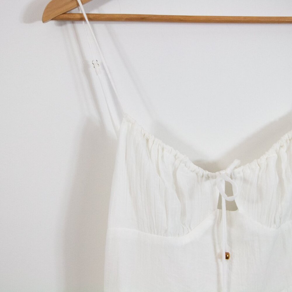 Lightweight White Spaghetti-Strap Maxi Dress with Tie Front - Picture 3 of 8